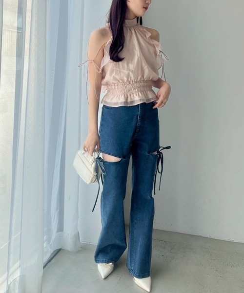 one after another NICE CLAUP(ワンアフターアナザーナイスクラップ)の「【新色追加】アメスリバックリボンブラウス(シャツ/ブラウス・レディース・ブラック/ベージュ/ホワイト系その他/ドット/サックスブルー系・FREE)」の15枚目の写真