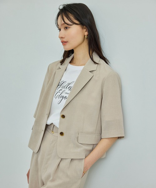 ROPE'（ロペ）の「【洗える】リネンライクコンパクトジャケット/セットアップ対応【WEB・一部店舗限定】（テーラードジャケット・レディース・ベージュ系その他2/グレー・36/38）」の2枚目の写真
