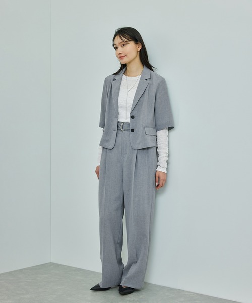 ROPE'（ロペ）の「【洗える】リネンライクコンパクトジャケット/セットアップ対応【WEB・一部店舗限定】（テーラードジャケット・レディース・ベージュ系その他2/グレー・36/38）」の3枚目の写真