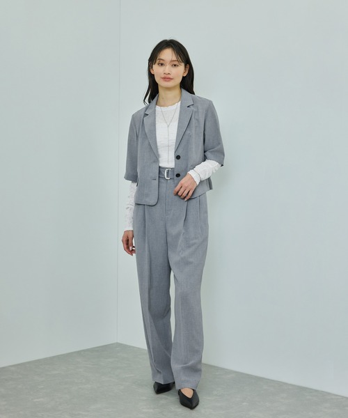 ROPE'（ロペ）の「【洗える】リネンライクコンパクトジャケット/セットアップ対応【WEB・一部店舗限定】（テーラードジャケット・レディース・ベージュ系その他2/グレー・36/38）」の4枚目の写真