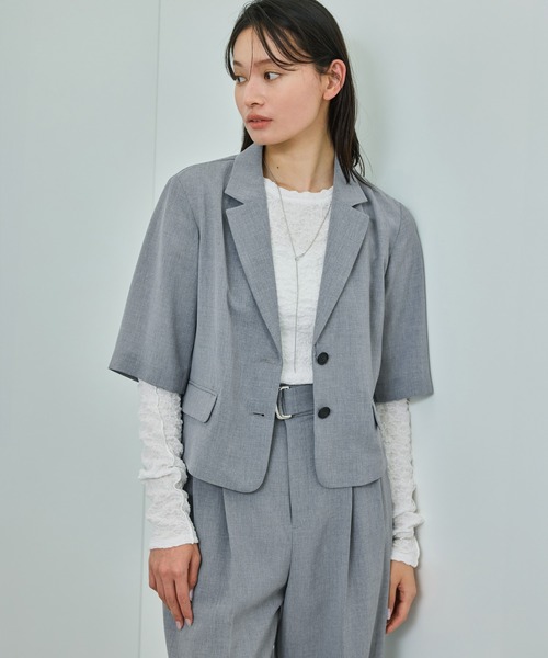 ROPE'（ロペ）の「【洗える】リネンライクコンパクトジャケット/セットアップ対応【WEB・一部店舗限定】（テーラードジャケット・レディース・ベージュ系その他2/グレー・36/38）」の5枚目の写真