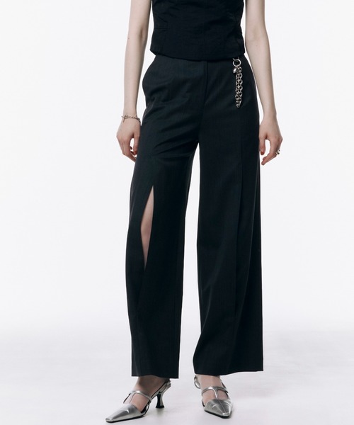 JOSE MOON(ジョゼムーン)の「SLIT WOOL TACK PANTS/スリットウールタックパンツ(スラックス・レディース・グレー/ブラック・36/38)」の9枚目の写真