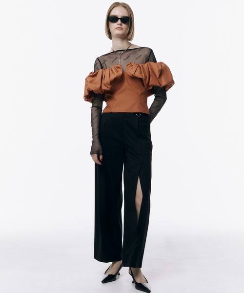 JOSE MOON(ジョゼムーン)の「SLIT WOOL TACK PANTS/スリットウールタックパンツ(スラックス・レディース・グレー/ブラック・36/38)」の3枚目の写真