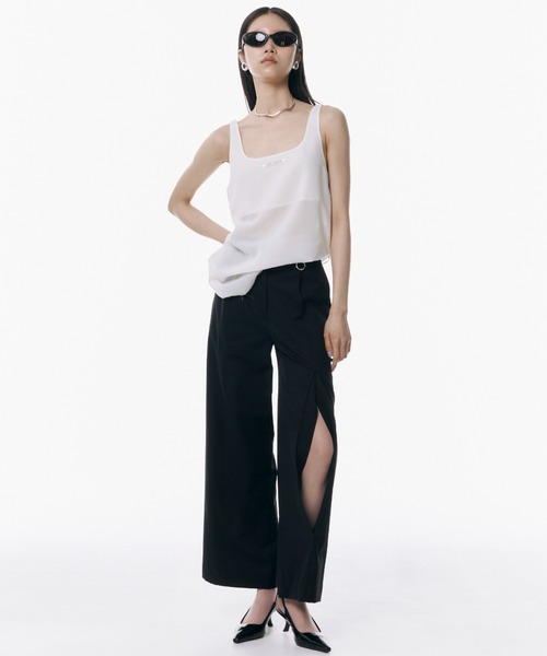 JOSE MOON(ジョゼムーン)の「SLIT WOOL TACK PANTS/スリットウールタックパンツ(スラックス・レディース・グレー/ブラック・36/38)」の4枚目の写真