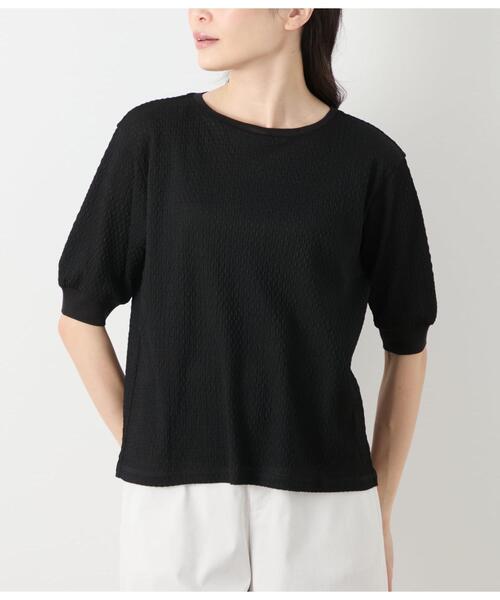 NEWYORKER(ニューヨーカー)の「シアーストレッチジャカード 5分袖プルオーバー(Tシャツ/カットソー・レディース・ホワイト・M/L)」の8枚目の写真