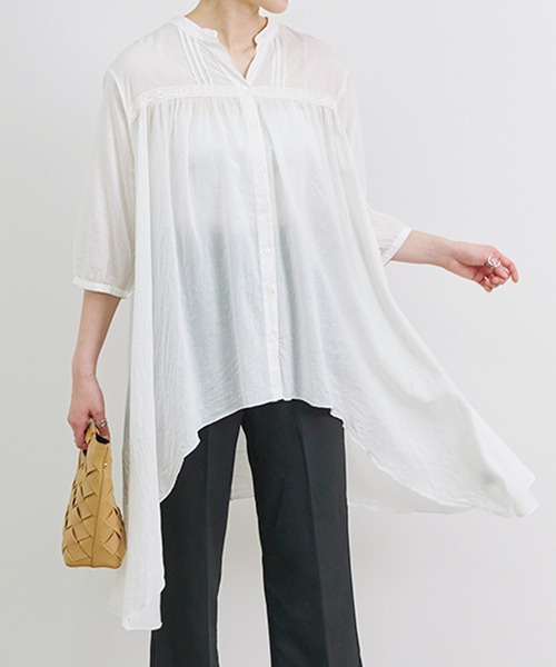 Fizz（フィズ）の「【Fizz/フィズ】　コットンボイル　ピンタック裾ラウンドブラウス（シャツ/ブラウス・レディース・ブラック/ベージュ/ホワイト・M）」の2枚目の写真