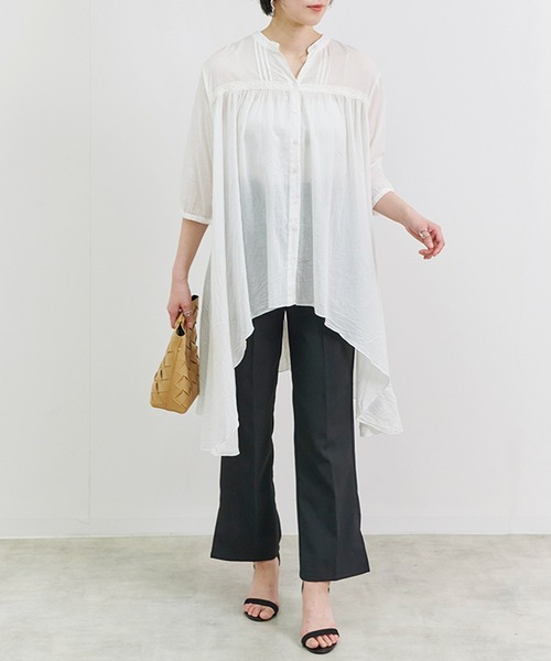 Fizz（フィズ）の「【Fizz/フィズ】　コットンボイル　ピンタック裾ラウンドブラウス（シャツ/ブラウス・レディース・ブラック/ベージュ/ホワイト・M）」の11枚目の写真