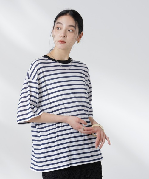 NANO universe(ナノユニバース)の「ボーダーシアーコットンTシャツ(Tシャツ/カットソー・レディース・その他1/その他2・FREE)」の16枚目の写真
