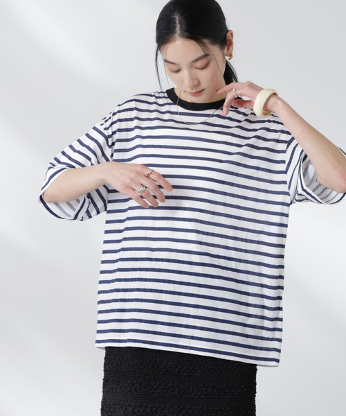 NANO universe(ナノユニバース)の「ボーダーシアーコットンTシャツ(Tシャツ/カットソー・レディース・その他1/その他2・FREE)」の15枚目の写真