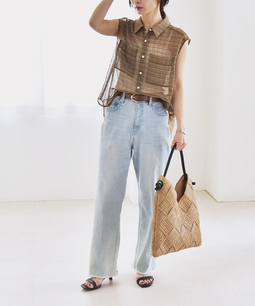 quaranciel(カランシエル)の「quaranciel:〈手洗い可能〉シアー チェック ノースリーブ シャツ(シャツ/ブラウス・レディース・ブラック/カーキ・ONE SIZE)」の5枚目の写真