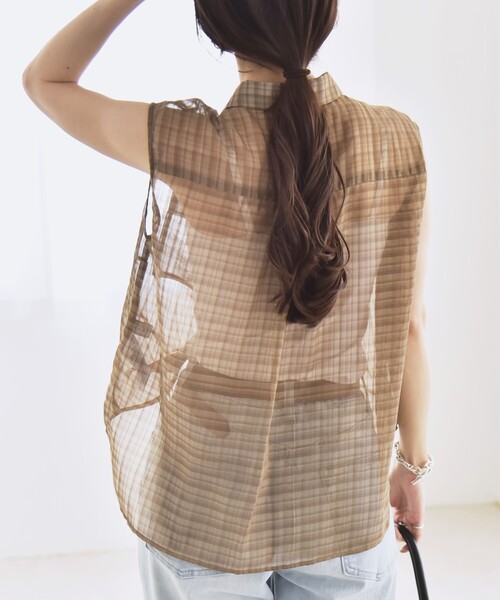 quaranciel(カランシエル)の「quaranciel:〈手洗い可能〉シアー チェック ノースリーブ シャツ(シャツ/ブラウス・レディース・ブラック/カーキ・ONE SIZE)」の11枚目の写真
