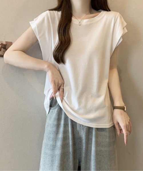 AMAJI(アマジ)の「フリルスリーブTシャツ(Tシャツ/カットソー・レディース・ホワイト/ブラック・SMALL/MEDIUM/LARGE/X-LARGE)」の7枚目の写真
