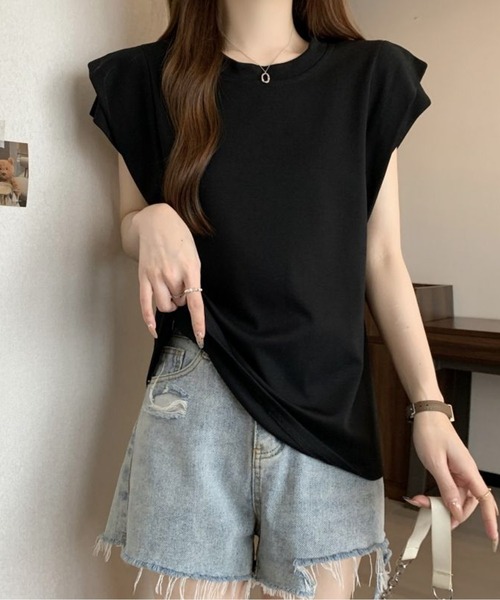 AMAJI(アマジ)の「フリルスリーブTシャツ(Tシャツ/カットソー・レディース・ホワイト/ブラック・SMALL/MEDIUM/LARGE/X-LARGE)」の4枚目の写真