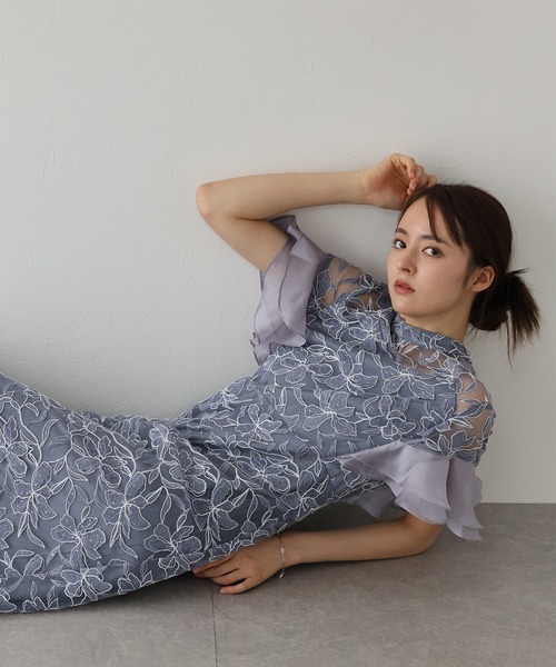 【関税込】Self-Portrait ★青ビーズスパンコールレースドレス Self-Portrait 結婚式・パーティードレス｜ブルーのレースドレス