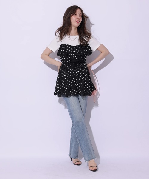 Apuweiser-riche（アプワイザーリッシェ）の「ベアフリルドッキングカットソー（Tシャツ/カットソー・レディース・ブラック/ホワイト・1/2）」の19枚目の写真