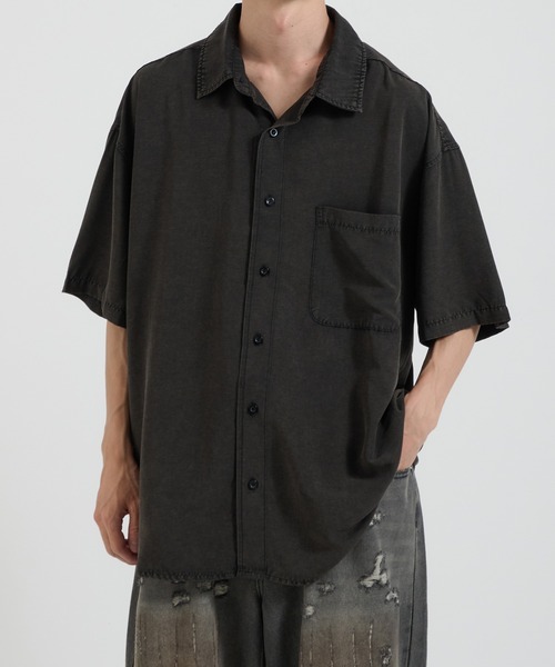 Perushu(ペルーシュ)の「ケミカルウォッシュレーヨン半袖シャツ(Tシャツ/カットソー・メンズ・ブルー/ブラウン/ブラック・MEDIUM/LARGE)」の2枚目の写真