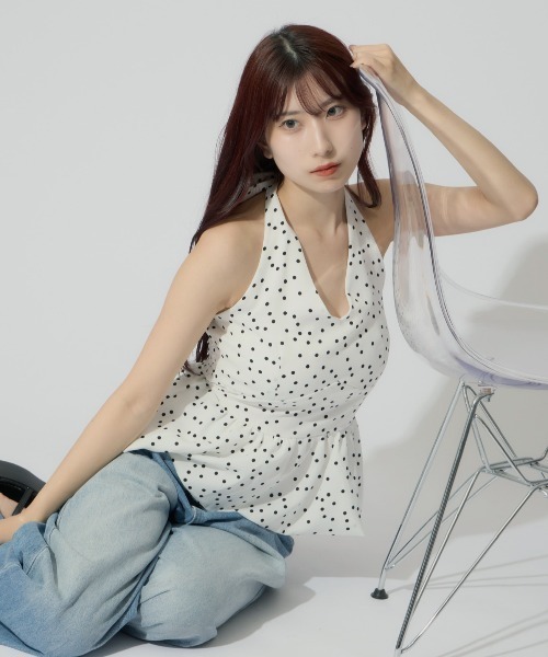Halter Neck Dot Mini Tops / ドット柄ホルターネック