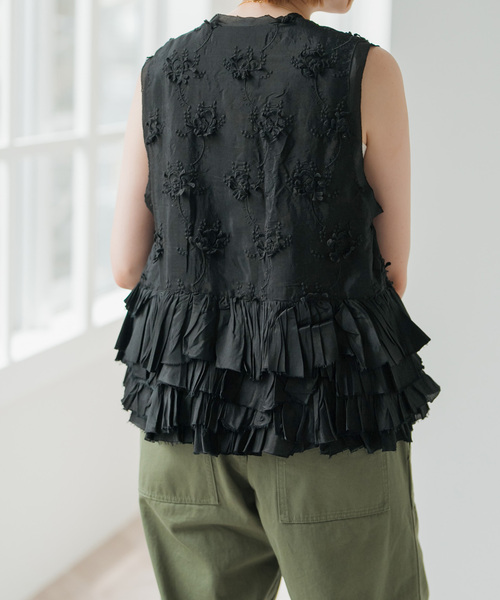 トップス frill rayon shantung vest crinkle セール】crinkle crinkle crinkle Frill rayon shantung vest