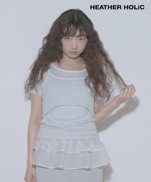Heather(ヘザー)の「HOLiC カット2PTEE 497282(Tシャツ/カットソー・レディース・ライトブルー/グレー/アイボリー・FREE)」の3枚目の写真