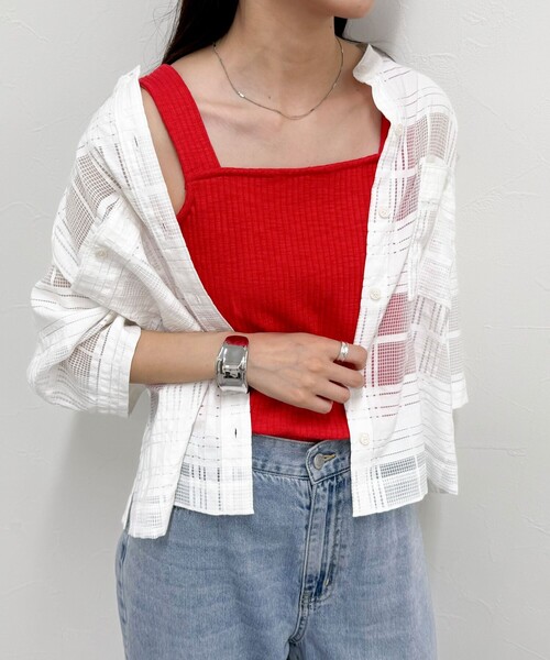 fredy emue（フレディエミュ）の「スラブテレコタンクトップ（Tシャツ/カットソー・レディース・ブラウン/オフホワイト/チャコールグレー/レッド・38）」の4枚目の写真