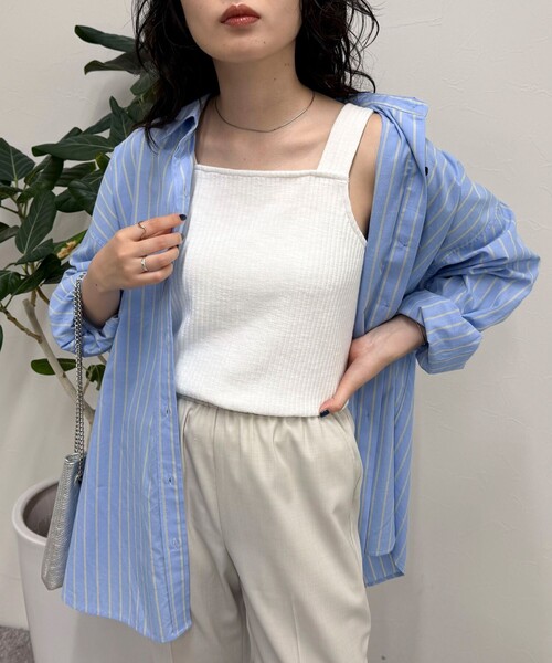 fredy emue（フレディエミュ）の「スラブテレコタンクトップ（Tシャツ/カットソー・レディース・ブラウン/オフホワイト/チャコールグレー/レッド・38）」の9枚目の写真