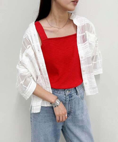 fredy emue（フレディエミュ）の「スラブテレコタンクトップ（Tシャツ/カットソー・レディース・ブラウン/オフホワイト/チャコールグレー/レッド・38）」の10枚目の写真