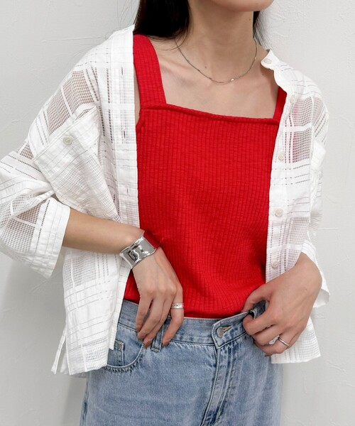 fredy emue（フレディエミュ）の「スラブテレコタンクトップ（Tシャツ/カットソー・レディース・ブラウン/オフホワイト/チャコールグレー/レッド・38）」の11枚目の写真