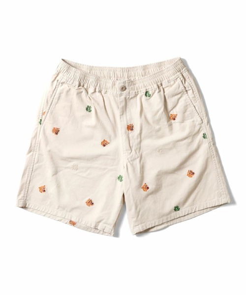 HOUSTON(ヒューストン)の「HOUSTON ヒューストン COTTON TWILL ALLOVER EMB EASY SHORTS コットンツイル 虎 福 総柄刺繍 イージーショーツ(チノパンツ・メンズ・ナチュラル/ブラック/ベージュ・M/L/XL)」の3枚目の写真