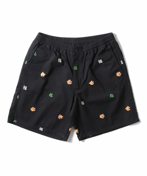 HOUSTON(ヒューストン)の「HOUSTON ヒューストン COTTON TWILL ALLOVER EMB EASY SHORTS コットンツイル 虎 福 総柄刺繍 イージーショーツ(チノパンツ・メンズ・ナチュラル/ブラック/ベージュ・M/L/XL)」の1枚目の写真
