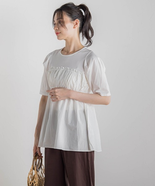 Droite lautreamont(ドロワットロートレアモン)の「コットン天竺ドッキングプルオーバー≪洗濯機で洗える≫(Tシャツ/カットソー・レディース・オフホワイト/ブラック・M)」の4枚目の写真
