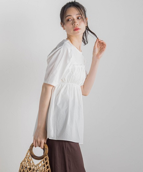 Droite lautreamont(ドロワットロートレアモン)の「コットン天竺ドッキングプルオーバー≪洗濯機で洗える≫(Tシャツ/カットソー・レディース・オフホワイト/ブラック・M)」の6枚目の写真