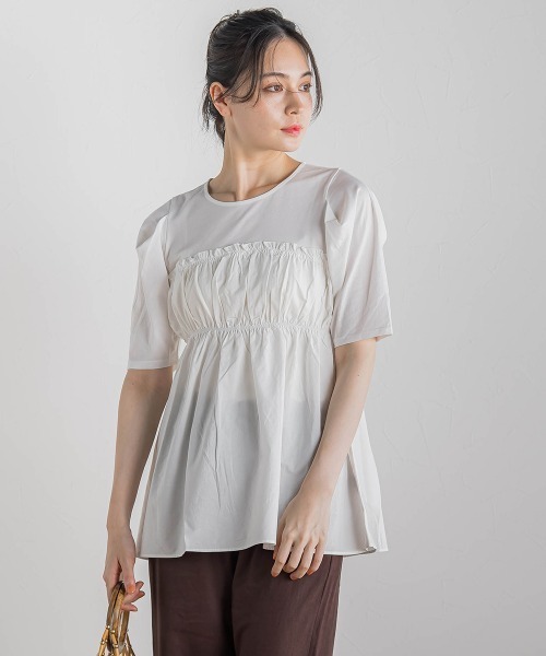 Droite lautreamont(ドロワットロートレアモン)の「コットン天竺ドッキングプルオーバー≪洗濯機で洗える≫(Tシャツ/カットソー・レディース・オフホワイト/ブラック・M)」の7枚目の写真