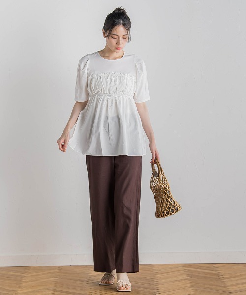 Droite lautreamont(ドロワットロートレアモン)の「コットン天竺ドッキングプルオーバー≪洗濯機で洗える≫(Tシャツ/カットソー・レディース・オフホワイト/ブラック・M)」の8枚目の写真