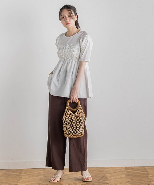 Droite lautreamont(ドロワットロートレアモン)の「コットン天竺ドッキングプルオーバー≪洗濯機で洗える≫(Tシャツ/カットソー・レディース・オフホワイト/ブラック・M)」の11枚目の写真