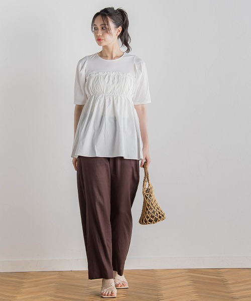 Droite lautreamont(ドロワットロートレアモン)の「コットン天竺ドッキングプルオーバー≪洗濯機で洗える≫(Tシャツ/カットソー・レディース・オフホワイト/ブラック・M)」の12枚目の写真
