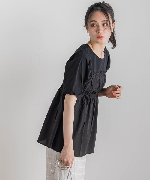 Droite lautreamont(ドロワットロートレアモン)の「コットン天竺ドッキングプルオーバー≪洗濯機で洗える≫(Tシャツ/カットソー・レディース・オフホワイト/ブラック・M)」の13枚目の写真