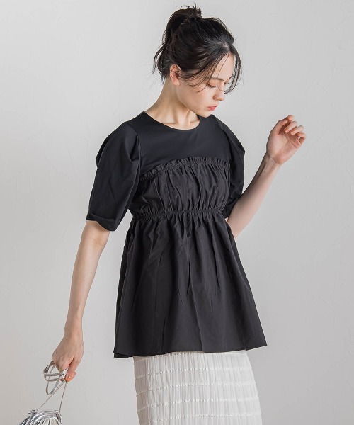 Droite lautreamont(ドロワットロートレアモン)の「コットン天竺ドッキングプルオーバー≪洗濯機で洗える≫(Tシャツ/カットソー・レディース・オフホワイト/ブラック・M)」の16枚目の写真
