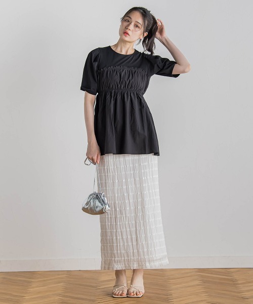 Droite lautreamont(ドロワットロートレアモン)の「コットン天竺ドッキングプルオーバー≪洗濯機で洗える≫(Tシャツ/カットソー・レディース・オフホワイト/ブラック・M)」の17枚目の写真