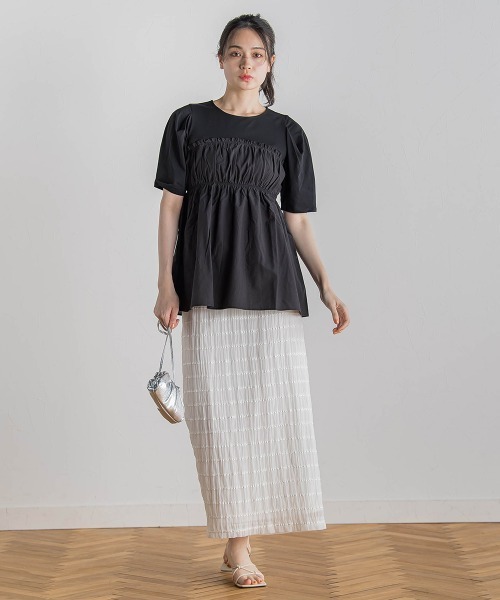 Droite lautreamont(ドロワットロートレアモン)の「コットン天竺ドッキングプルオーバー≪洗濯機で洗える≫(Tシャツ/カットソー・レディース・オフホワイト/ブラック・M)」の18枚目の写真