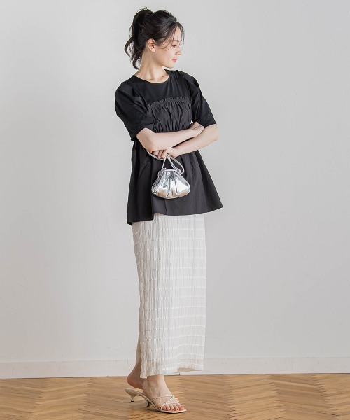 Droite lautreamont(ドロワットロートレアモン)の「コットン天竺ドッキングプルオーバー≪洗濯機で洗える≫(Tシャツ/カットソー・レディース・オフホワイト/ブラック・M)」の21枚目の写真