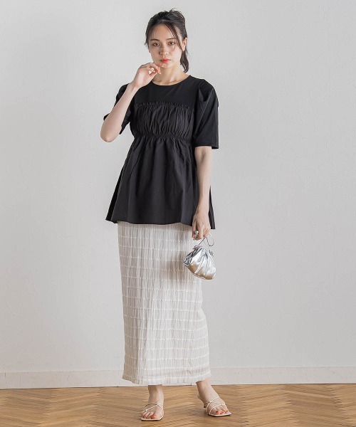 Droite lautreamont(ドロワットロートレアモン)の「コットン天竺ドッキングプルオーバー≪洗濯機で洗える≫(Tシャツ/カットソー・レディース・オフホワイト/ブラック・M)」の22枚目の写真