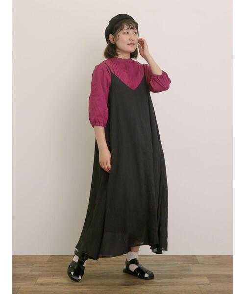 Samansa Mos2（サマンサ モスモス）の「ボイルキャミワンピース（ワンピース・レディース・レッド/グリーン/キナリ/モカ/パープル/ブラック・F）」の3枚目の写真