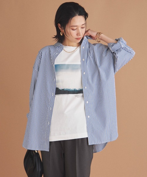 Doux archives（ドゥアルシーヴ）の「ストライプベーシックオーバーシャツ（シャツ/ブラウス・レディース・ワイン/ネイビー/ブラウン・38）」の2枚目の写真