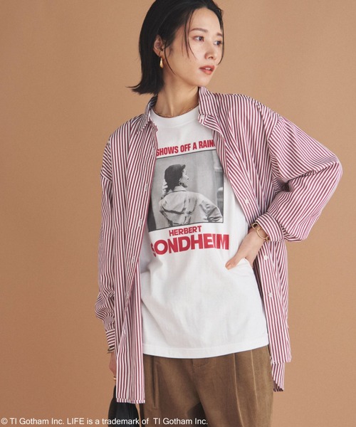 Doux archives（ドゥアルシーヴ）の「ストライプベーシックオーバーシャツ（シャツ/ブラウス・レディース・ワイン/ネイビー/ブラウン・38）」の3枚目の写真