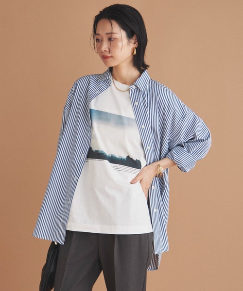 Doux archives（ドゥアルシーヴ）の「ストライプベーシックオーバーシャツ（シャツ/ブラウス・レディース・ワイン/ネイビー/ブラウン・38）」の5枚目の写真