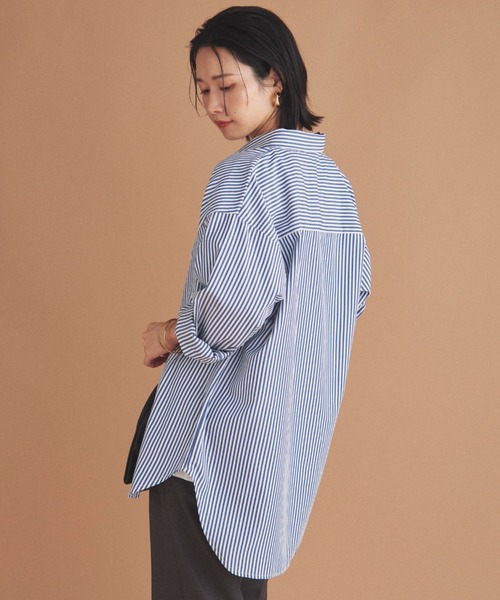 Doux archives（ドゥアルシーヴ）の「ストライプベーシックオーバーシャツ（シャツ/ブラウス・レディース・ワイン/ネイビー/ブラウン・38）」の7枚目の写真