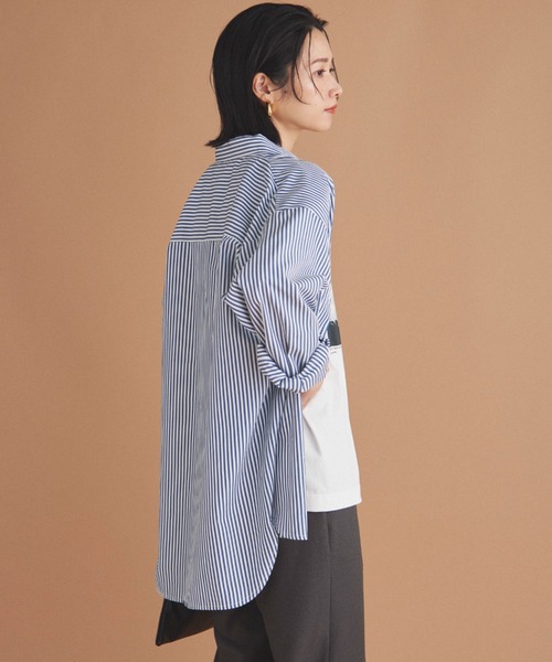 Doux archives（ドゥアルシーヴ）の「ストライプベーシックオーバーシャツ（シャツ/ブラウス・レディース・ワイン/ネイビー/ブラウン・38）」の8枚目の写真