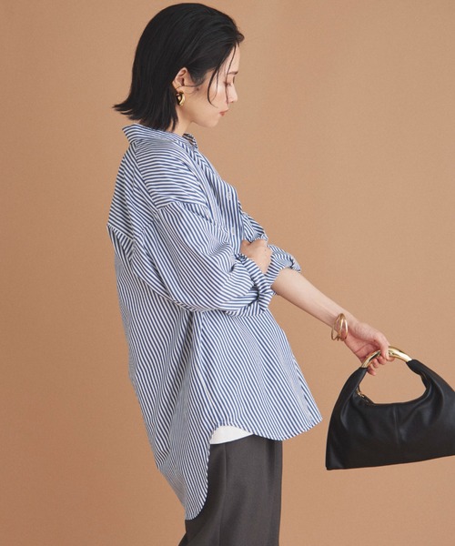 Doux archives（ドゥアルシーヴ）の「ストライプベーシックオーバーシャツ（シャツ/ブラウス・レディース・ワイン/ネイビー/ブラウン・38）」の12枚目の写真