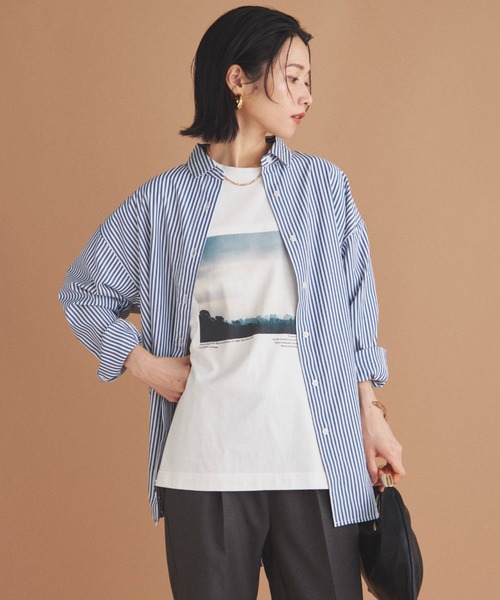 Doux archives（ドゥアルシーヴ）の「ストライプベーシックオーバーシャツ（シャツ/ブラウス・レディース・ワイン/ネイビー/ブラウン・38）」の11枚目の写真