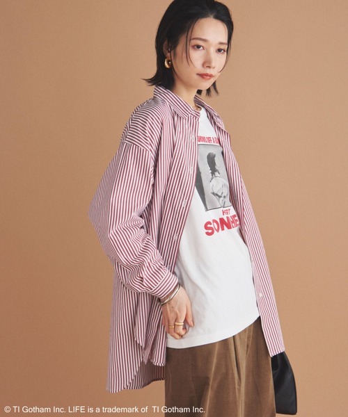 Doux archives（ドゥアルシーヴ）の「ストライプベーシックオーバーシャツ（シャツ/ブラウス・レディース・ワイン/ネイビー/ブラウン・38）」の22枚目の写真